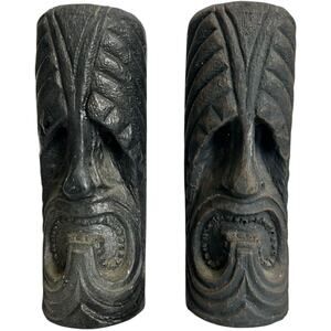 Vintage Wood Carved Tiki Tearing Candle Holders Retro Old World Florida